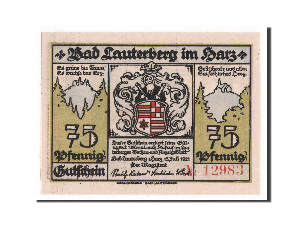 Banknote, Germany, Lauterberg, 75 Pfennig, 1921, UNC(65-70), Mehl:779.1b