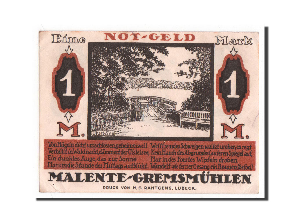 Billet, Allemagne, Malente Gremsmuhlen Germeinde, 1 Mark, 1920, SPL+, Mehl:864.1