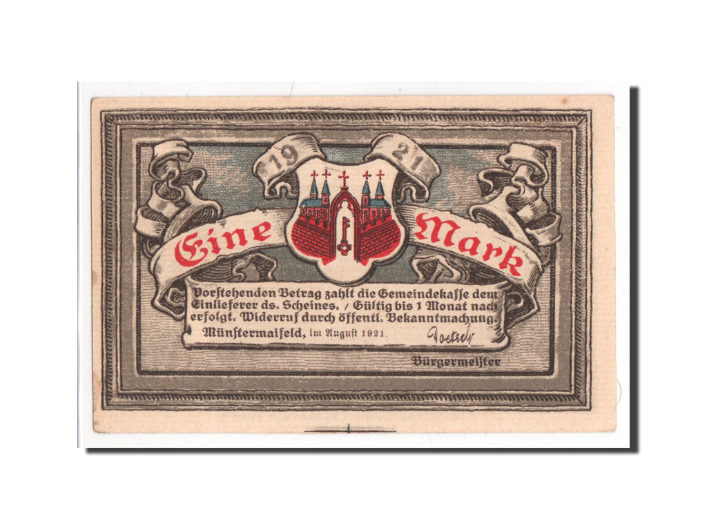 Banknote, Germany, Munster, 1 Mark, 1921, 1921-08-01, UNC(65-70), Mehl:919.1
