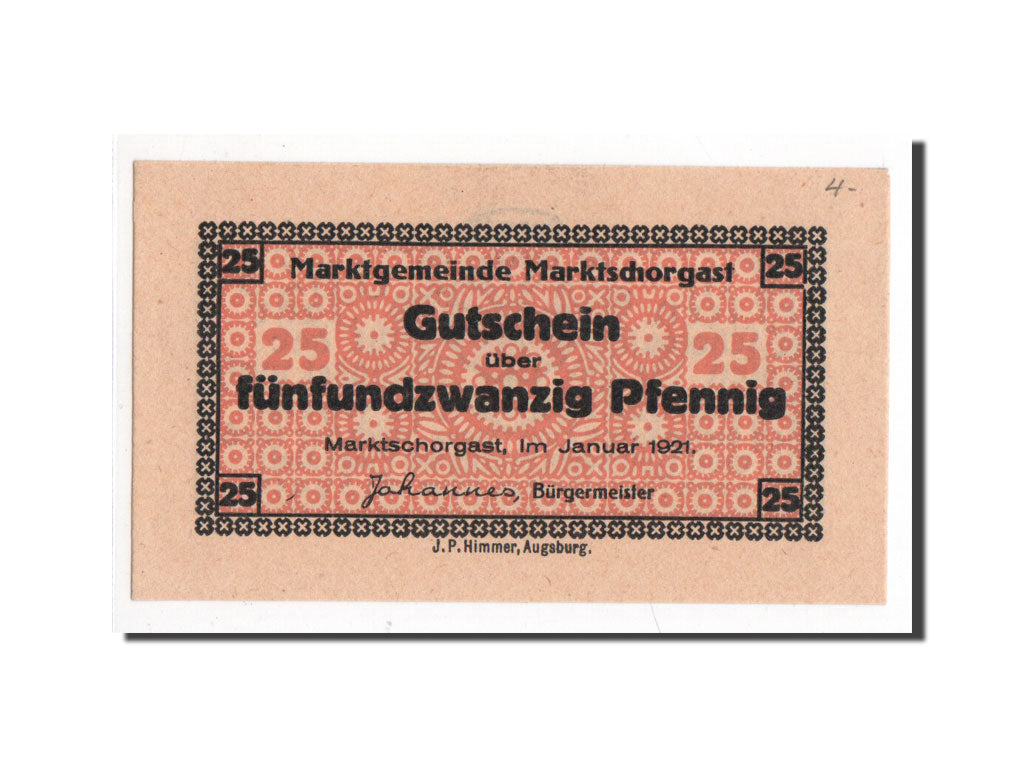 Banknote, Germany, Marktschorgast, 25 Pfennig, 1921, 1921-01-01, UNC(65-70)
