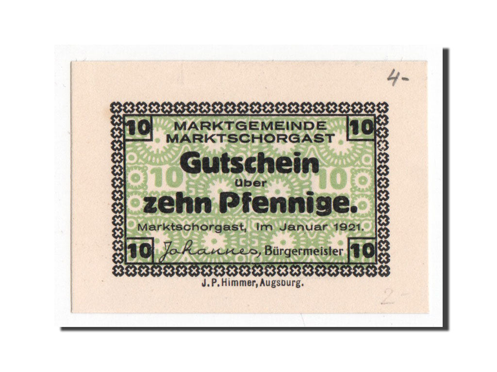 Banknote, Germany, Marktschorgast, 10 Pfennig, 1921, 1921-01-01, UNC(65-70)