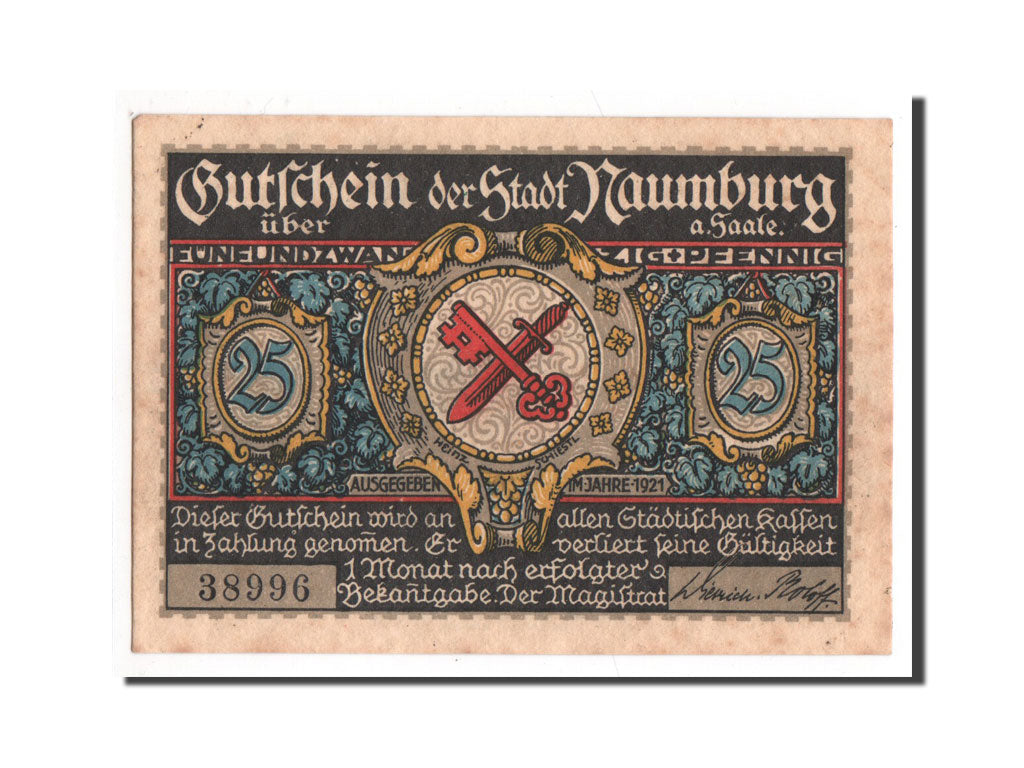 Banknote, Germany, Naumburg a.S. Stadt, 25 Pfennig, 1921, UNC(64), Mehl:928.7