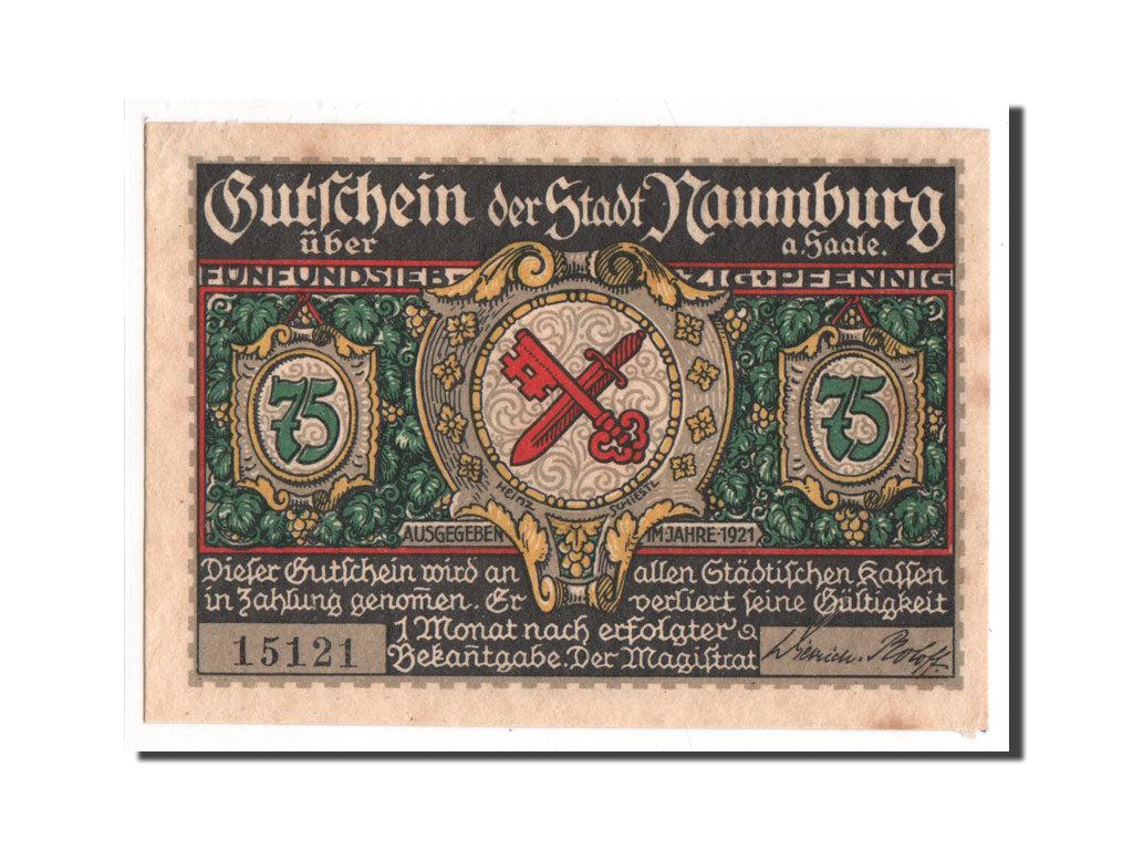 Banknote, Germany, Naumburg a.S. Stadt, 75 Pfennig, 1921, UNC(64), Mehl:928.7