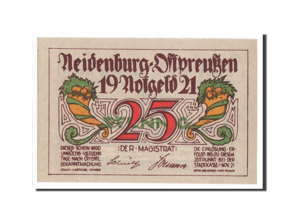 Banknote, Germany, Neidenburg Stadt, 25 Pfennig, 1921, 1921-11-01, UNC(65-70)