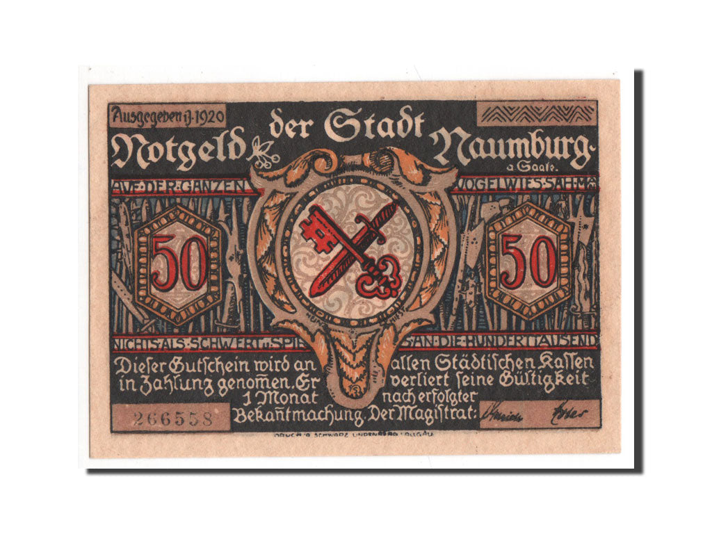 Banknote, Germany, Naumburg a.S. Stadt, 50 Pfennig, 1920, UNC(65-70)