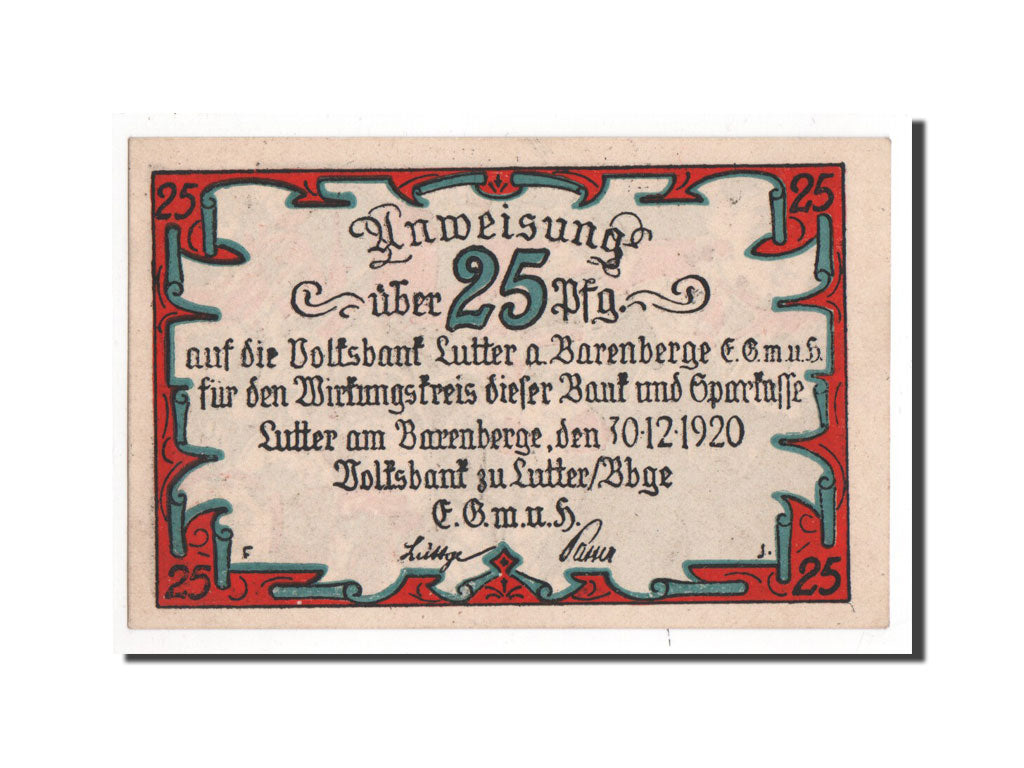 Banknote, Germany, Lutter am Barenberge, 25 Pfennig, 1920, UNC(65-70)