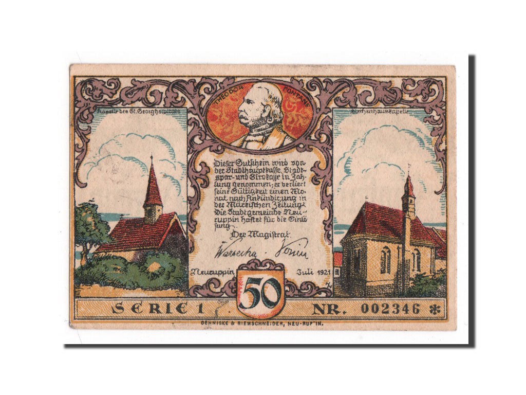 Banknote, Germany, Neuruppin Stadt, 50 Pfennig, 1921, 1921-07-01, UNC(65-70)