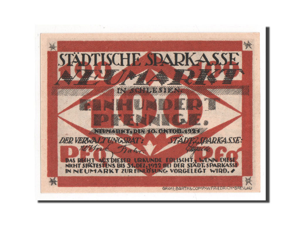 Banknote, Germany, Neumark Schlesien, 100 Pfennig, 1921, UNC(65-70), Mehl:952.1