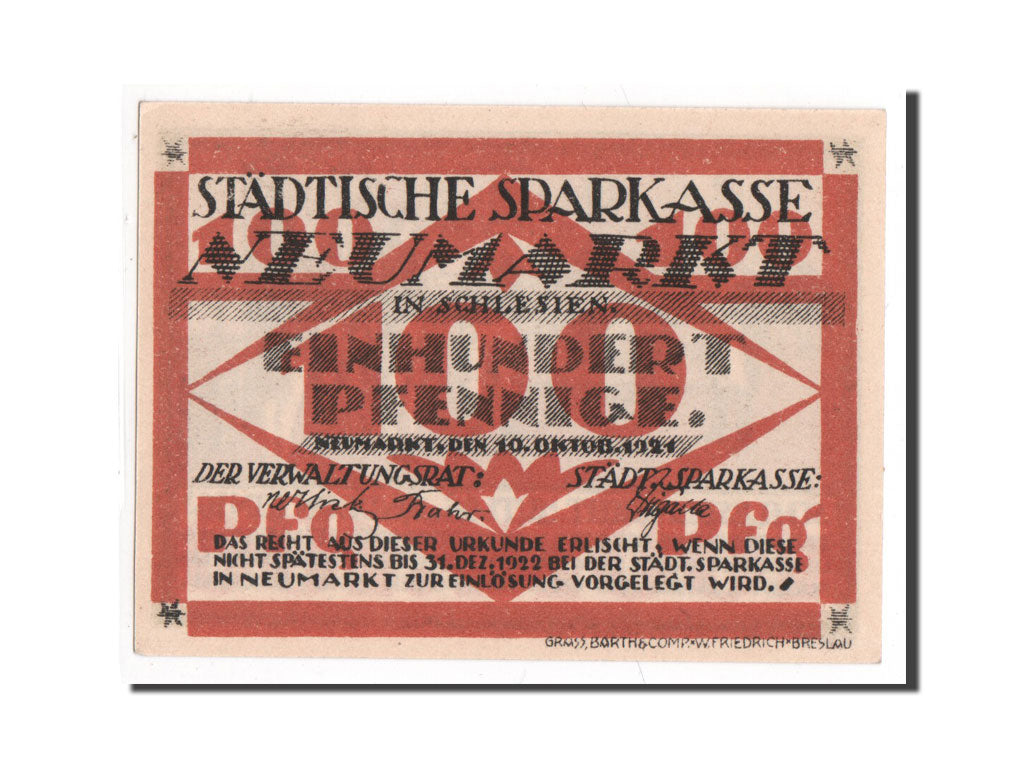 Banknote, Germany, Neumark Schlesien, 100 Pfennig, 1921, UNC(65-70), Mehl:952.1