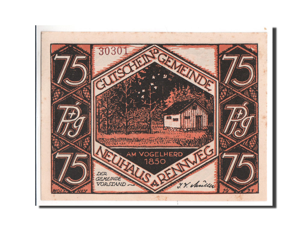 Banknote, Germany, Neuhaus am Rennweg Gemeinde, 75 Pfennig, 1921, UNC(65-70)