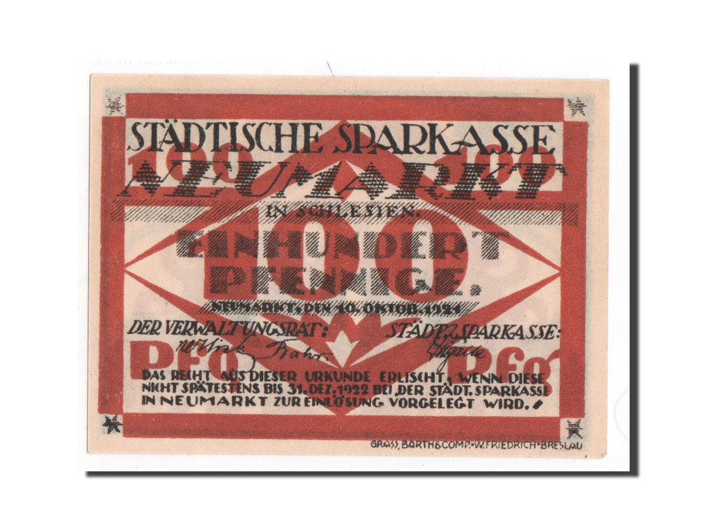 Banknote, Germany, Neumark Schlesien, 100 Pfennig, 1921, UNC(65-70), Mehl:952.1