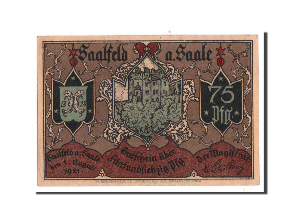 Banknote, Germany, Saalfeld, 75 Pfennig, 1921, UNC(65-70), Mehl:1155.5