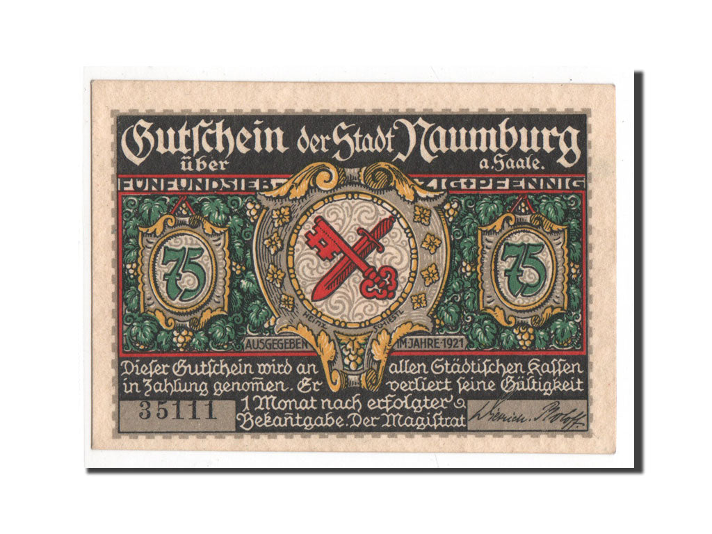 Banknote, Germany, Naumburg a.S. Stadt, 75 Pfennig, 1921, UNC(65-70), Mehl:928.6