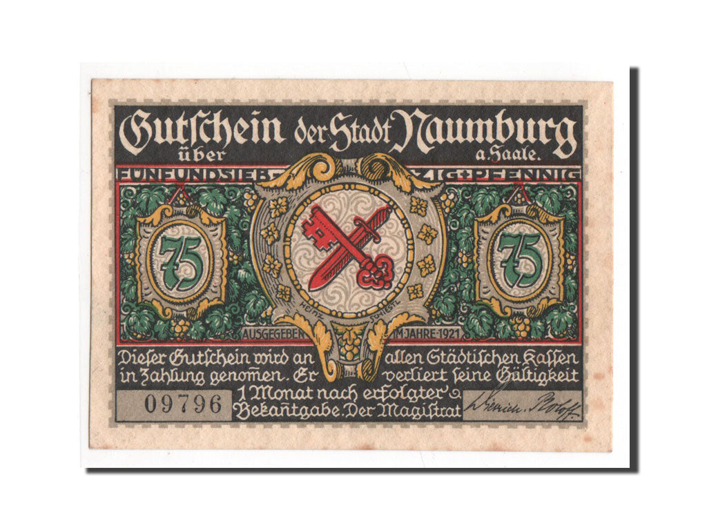 Banknote, Germany, Naumburg a.S. Stadt, 75 Pfennig, 1921, UNC(65-70), Mehl:928.6