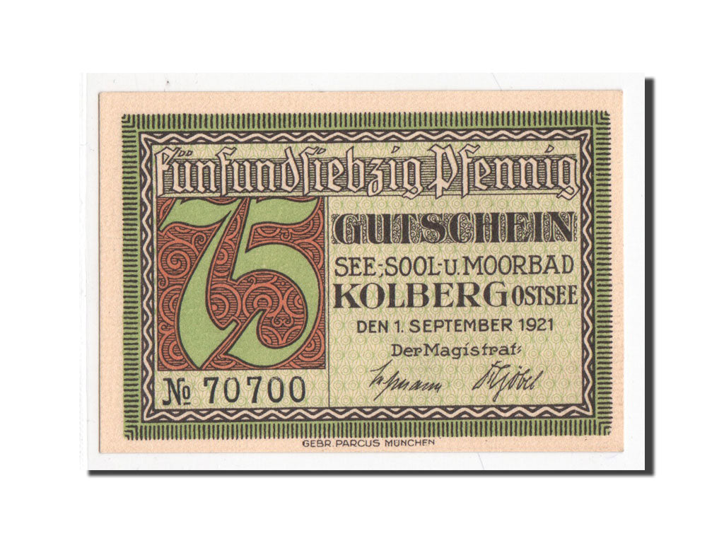 Billet, Allemagne, Kolberg Stadt, 75 Pfennig, 1921, NEUF, Mehl:737.1
