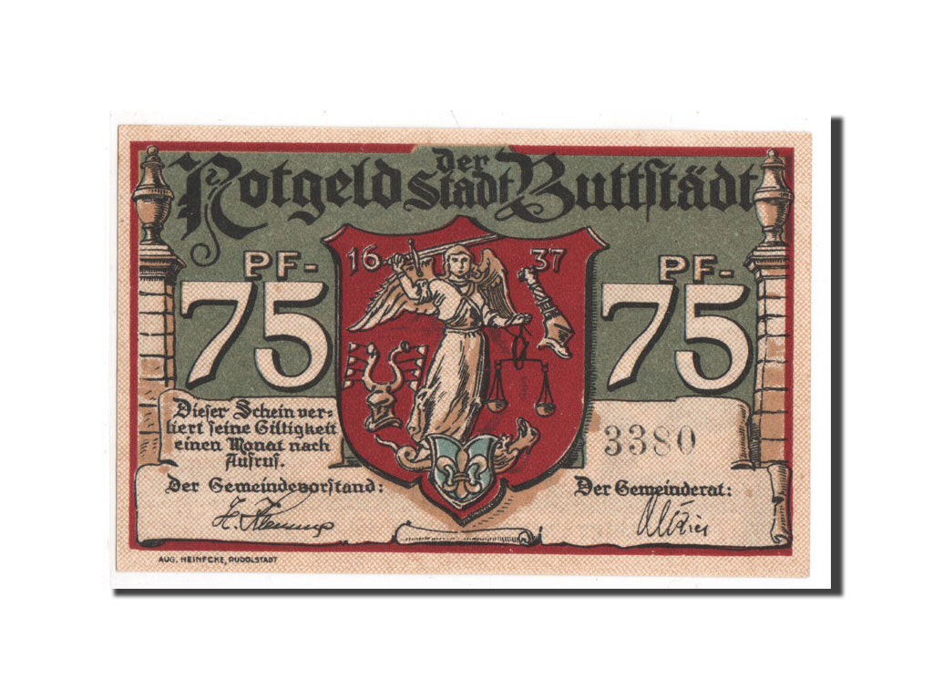 Banknote, Germany, Buttstadt Stadt, 75 Pfennig, UNC(65-70), Mehl:211.1a