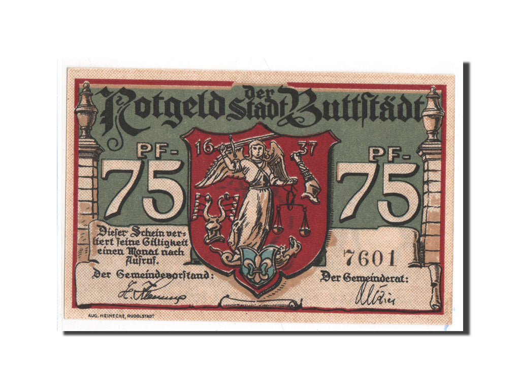 Banknote, Germany, Buttstadt Stadt, 75 Pfennig, UNC(65-70), Mehl:211.1a