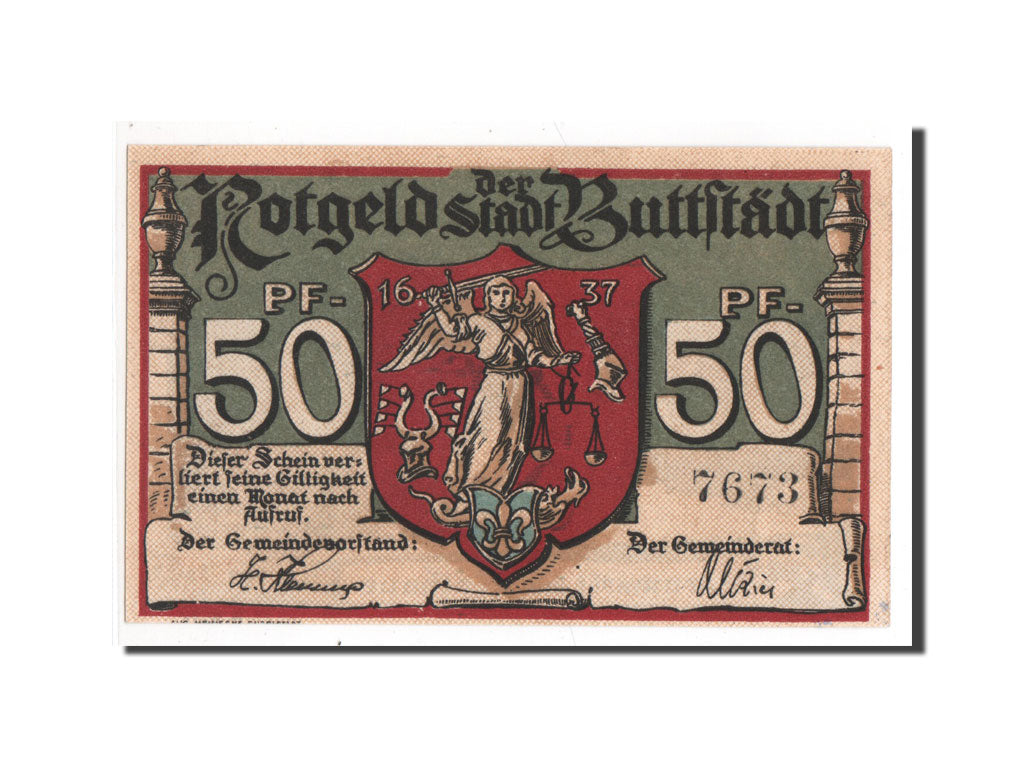 Banknote, Germany, Buttstadt Stadt, 50 Pfennig, UNC(65-70), Mehl:211.1a