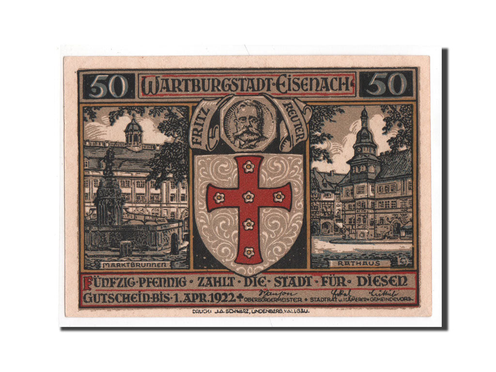 Banknote, Germany, Eisenach Stadt, 50 Pfennig, UNC(65-70), Mehl:320.4