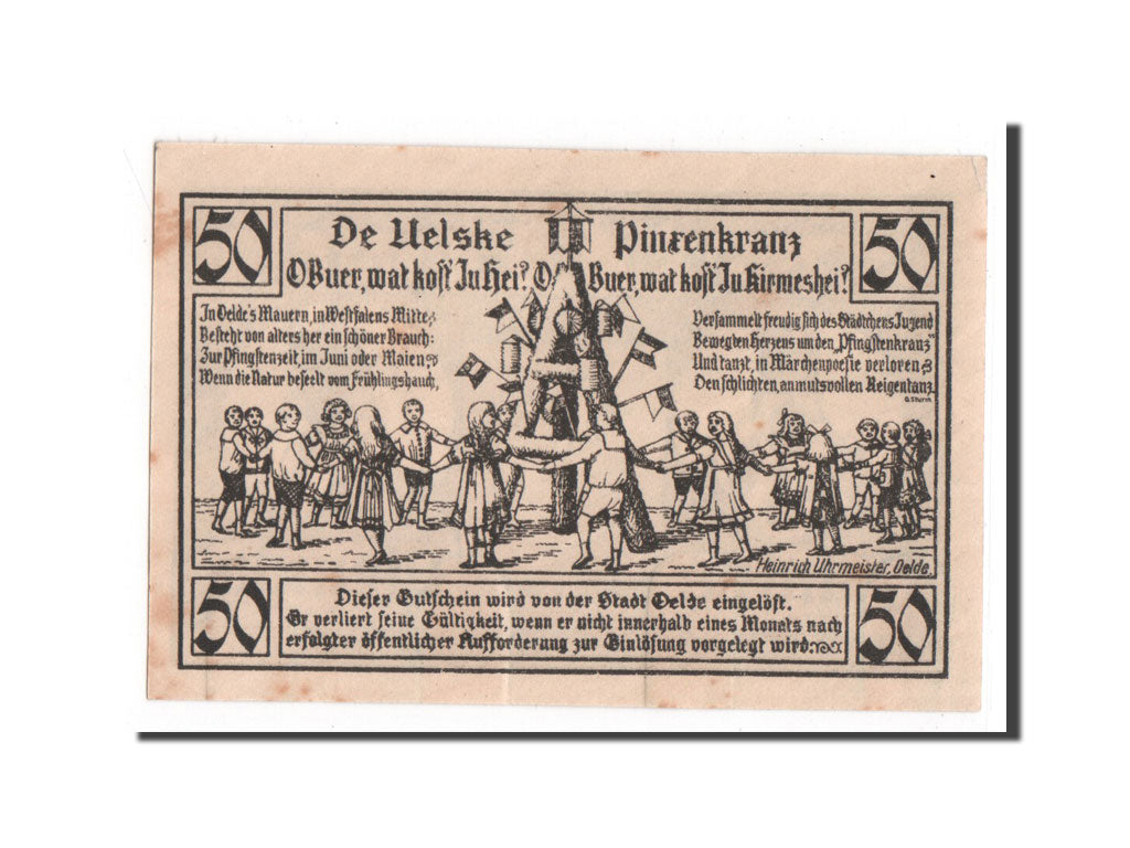Banknote, Germany, Oelde Stadt, 50 Pfennig, UNC(65-70), Mehl:1007.1