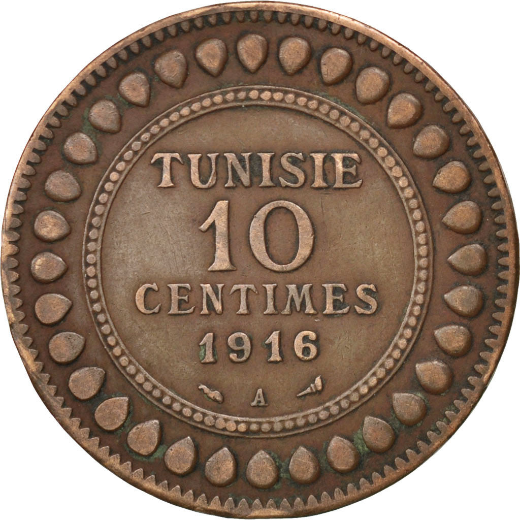Coin, Tunisia, Muhammad al-Nasir Bey, 10 Centimes, 1916, Paris, EF(40-45)
