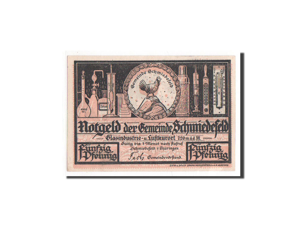 Banknote, Germany, Schmiedfeld Gemeinde, 50 Pfennig, UNC(65-70), Mehl:1187.3