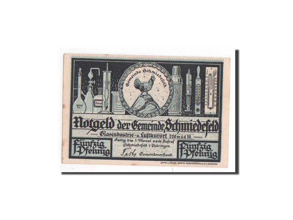 Banknote, Germany, Schmiedfeld Gemeinde, 50 Pfennig, UNC(65-70), Mehl:1187.2