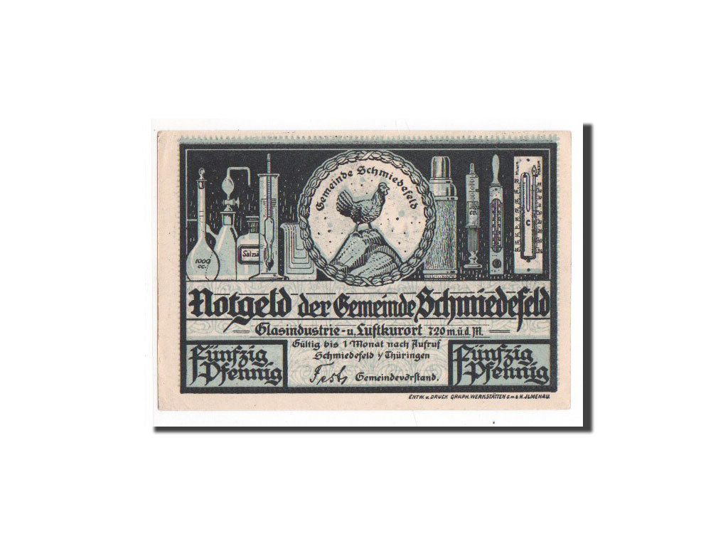 Banconote, Germania, Schmiedfeld Gemeinde, 50 Pfennig, FDS, Mehl:1187.2