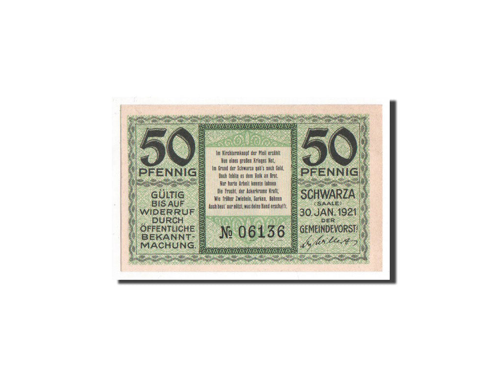 Banknote, Germany, Schwarza a.d. Saale Gemeinde, 50 Pfennig, 1921, UNC(65-70)