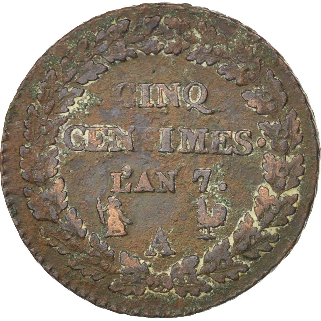 Münze, Frankreich, Dupré, 5 Centimes, 1798, Paris, S, Bronze, KM:640.1