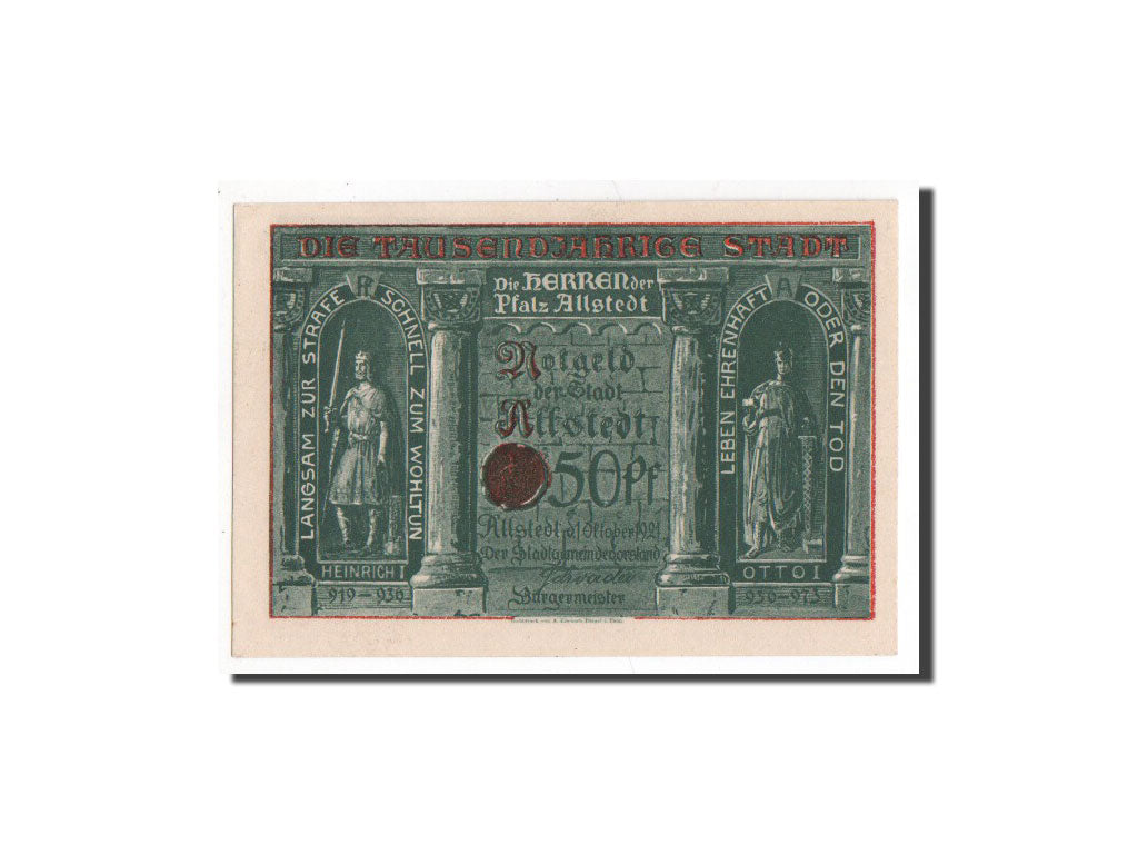 Banknote, Germany, Allstedt, 50 Pfennig, 1921, UNC(65-70), Mehl:15.1