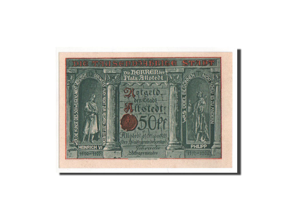 Banknote, Germany, Allstedt, 50 Pfennig, 1921, UNC(65-70), Mehl:15.1