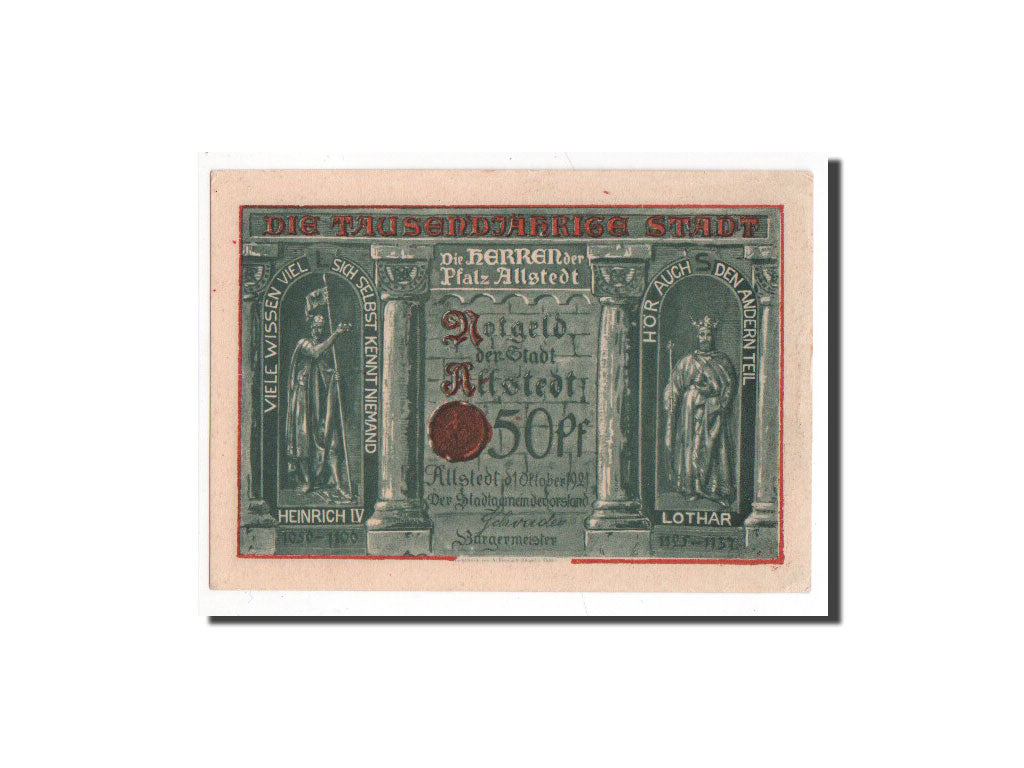Banknote, Germany, Allstedt, 50 Pfennig, 1921, UNC(65-70), Mehl:15.1