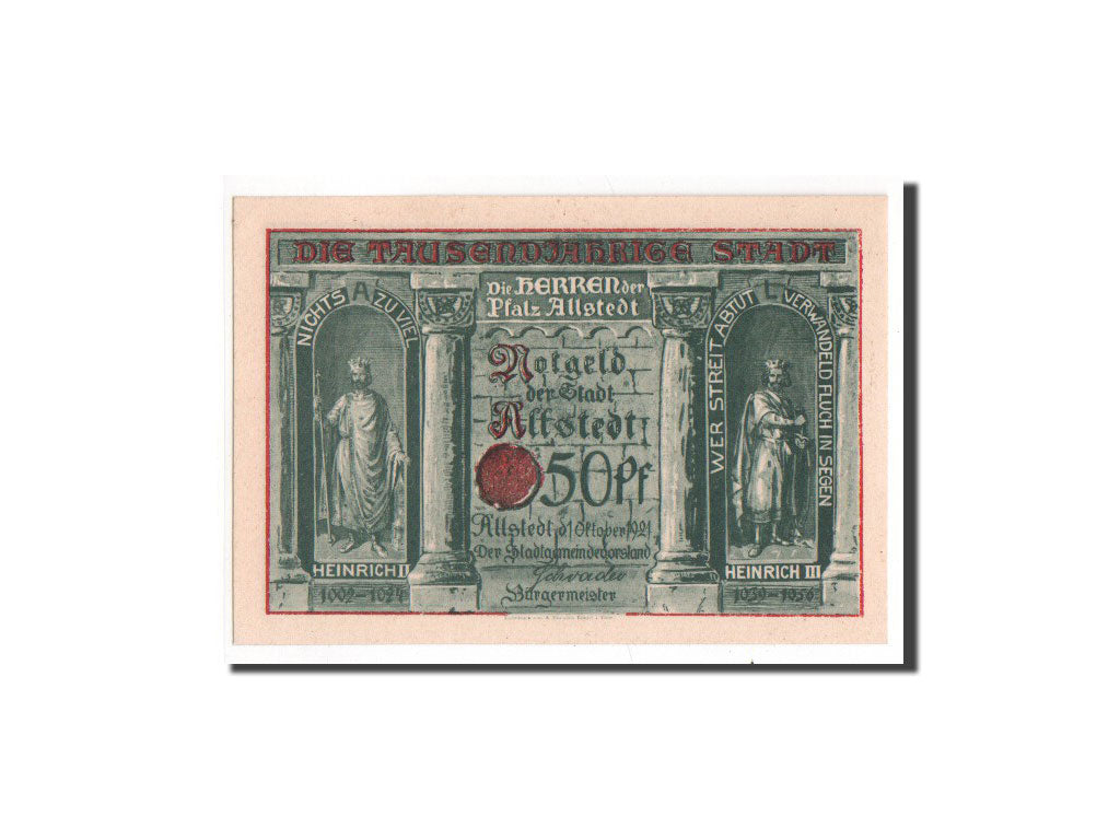 Banknote, Germany, Allstedt, 50 Pfennig, 1921, UNC(65-70), Mehl:15.1