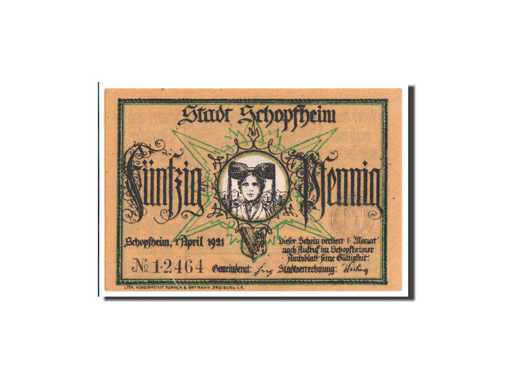Banconote, Germania, Schopfheim Stadt, 50 Pfennig, 1921, FDS, Mehl:1201.2