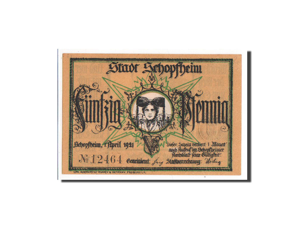 Banconote, Germania, Schopfheim Stadt, 50 Pfennig, 1921, FDS, Mehl:1201.2