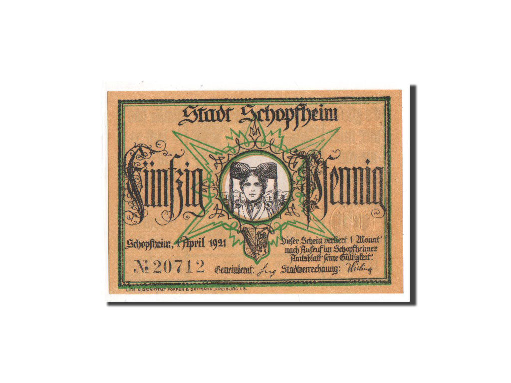 Banknote, Germany, Schopfheim Stadt, 50 Pfennig, 1921, UNC(65-70), Mehl:1201.2