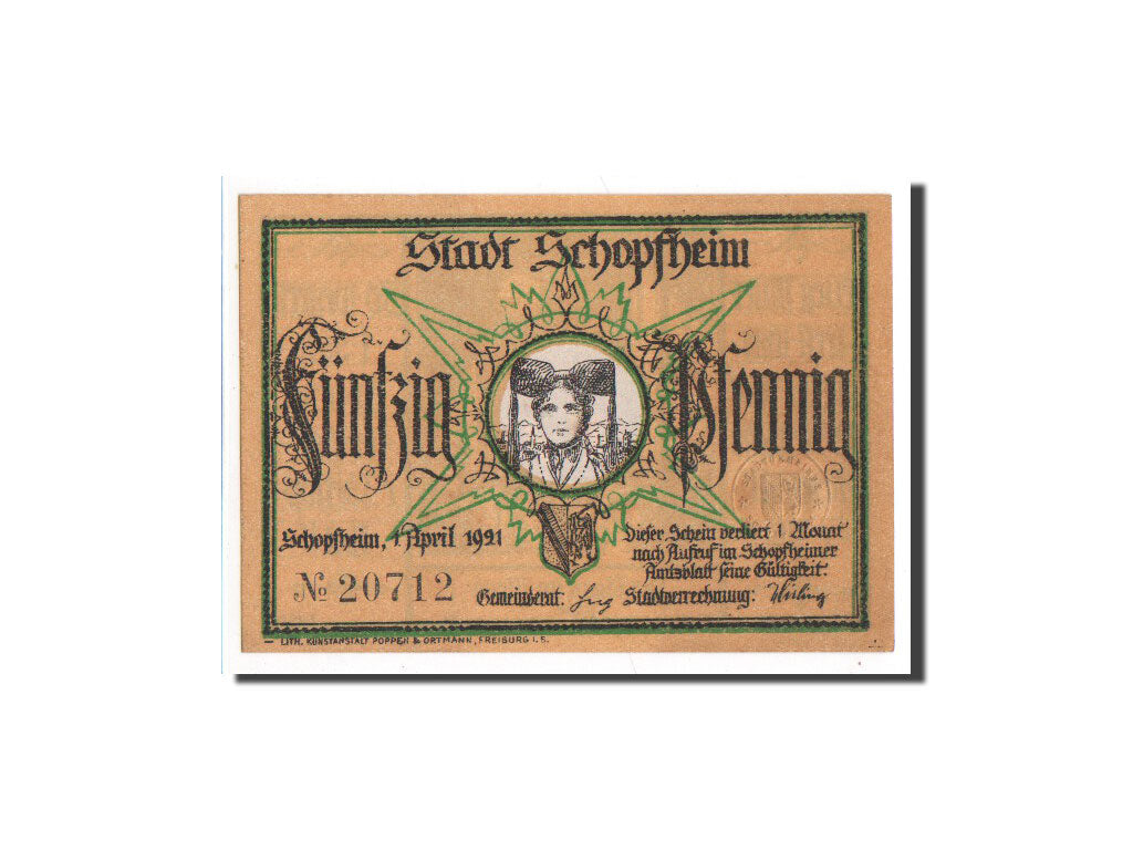Geldschein, Deutschland, Schopfheim Stadt, 50 Pfennig, 1921, UNZ, Mehl:1201.2