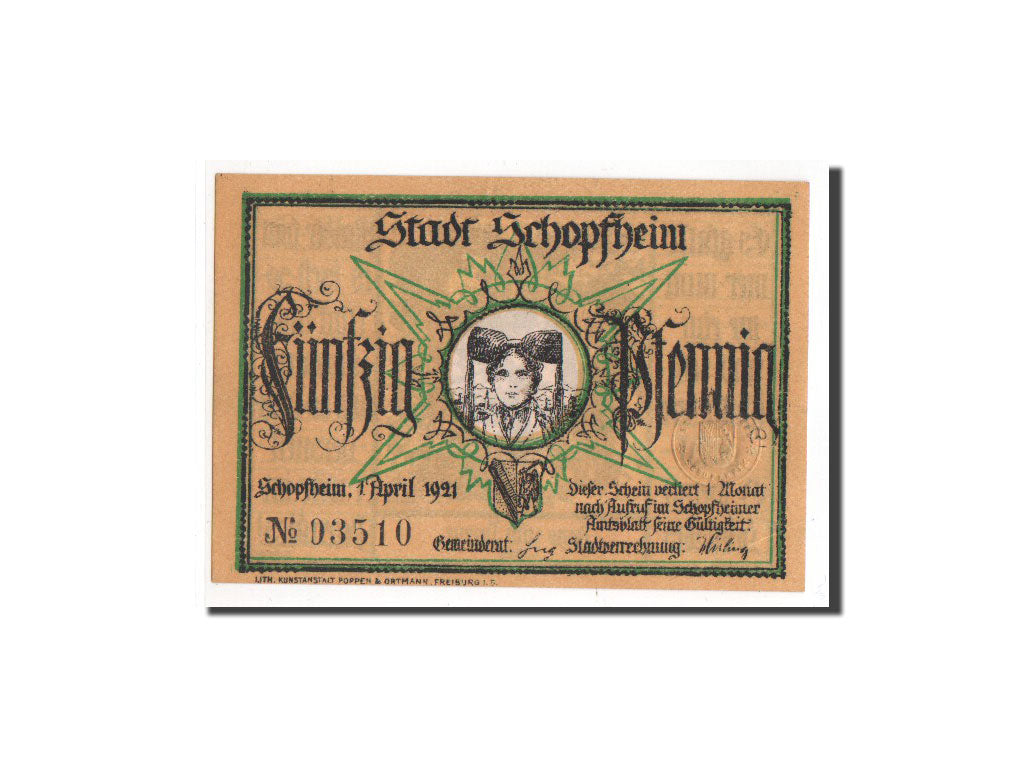 Banknote, Germany, Schopfheim Stadt, 50 Pfennig, 1921, UNC(65-70), Mehl:1201.2