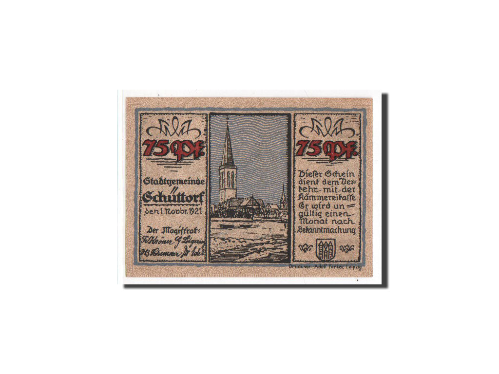 Banknote, Germany, Schuttorf, 75 Pfennig, 1921, UNC(65-70), Mehl:1202.1