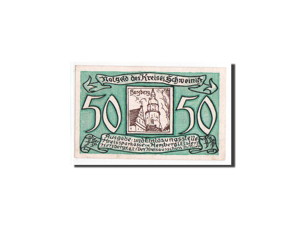 Geldschein, Deutschland, Schweinitz Stadt, 50 Pfennig, 1921, UNZ, Mehl:1212.1