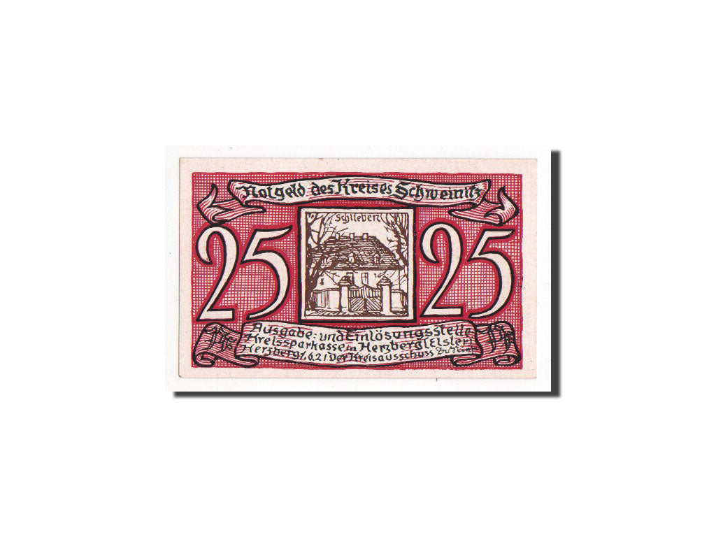 Billet, Allemagne, Schweinitz Stadt, 25 Pfennig, 1921, NEUF, Mehl:1212.1