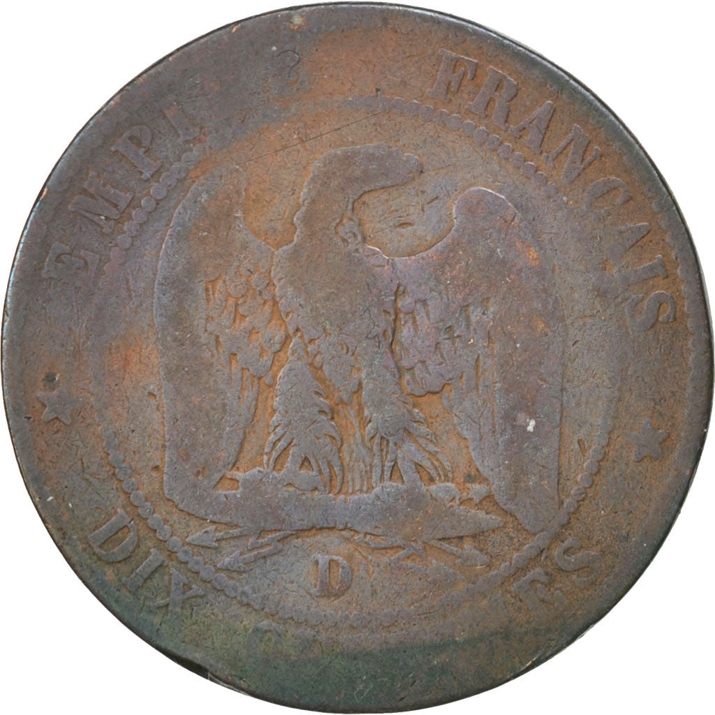 Moneda, Francia, Napoleon III, Napoléon III, 10 Centimes, 1855, Lyon, BC