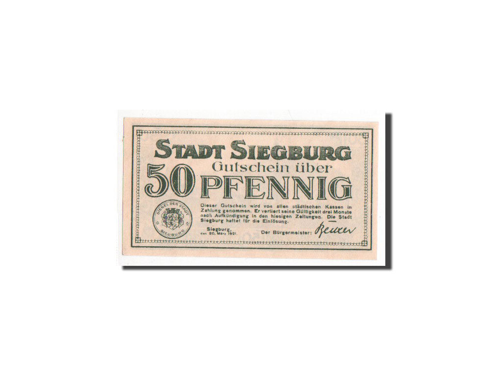 Banknote, Germany, Siegburg, 50 Pfennig, 1921, UNC(65-70), Mehl:1225.1