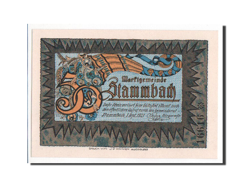 Banknote, Germany, Stammbach, 50 Pfennig, 1921, UNC(65-70), Mehl:1252.3a