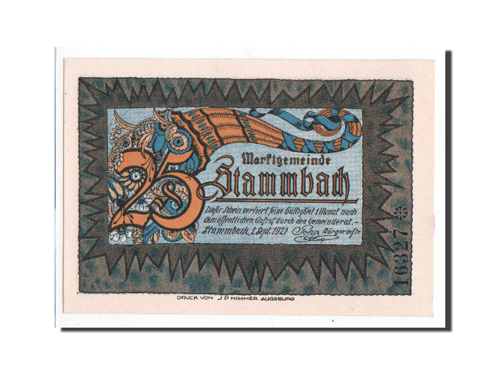 Banknote, Germany, Stammbach, 25 Pfennig, 1921, UNC(65-70), Mehl:1252.3a