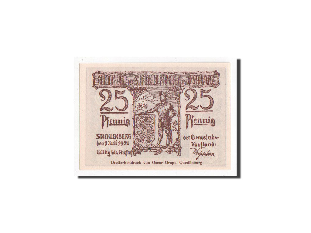 Banknote, Germany, Stecklenberg, 25 Pfennig, 1921, UNC(65-70), Mehl:1258.1a
