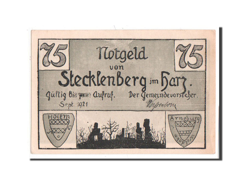 Banknote, Germany, Stecklenberg, 75 Pfennig, 1921, 1921-09-01, UNC(65-70)