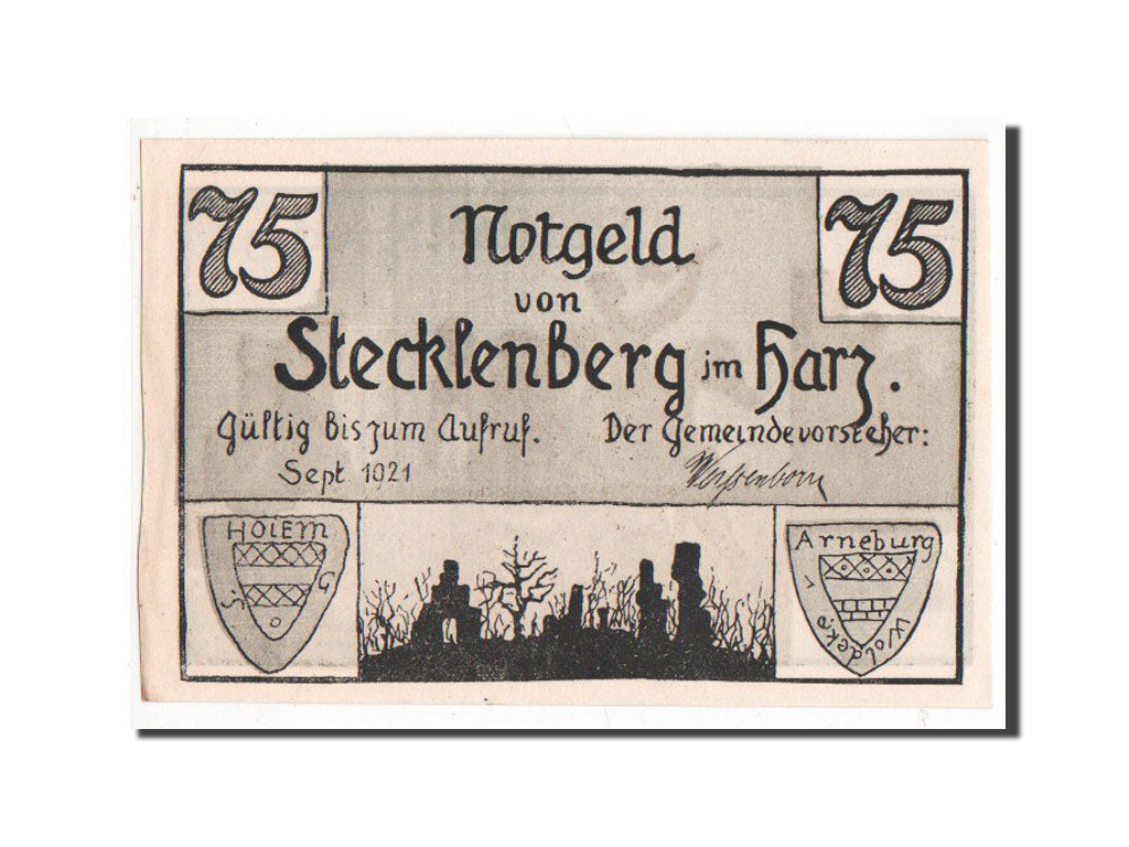 Banknote, Germany, Stecklenberg, 75 Pfennig, 1921, 1921-09-01, UNC(65-70)