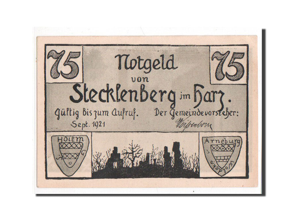 Banknote, Germany, Stecklenberg, 75 Pfennig, 1921, 1921-09-01, UNC(65-70)